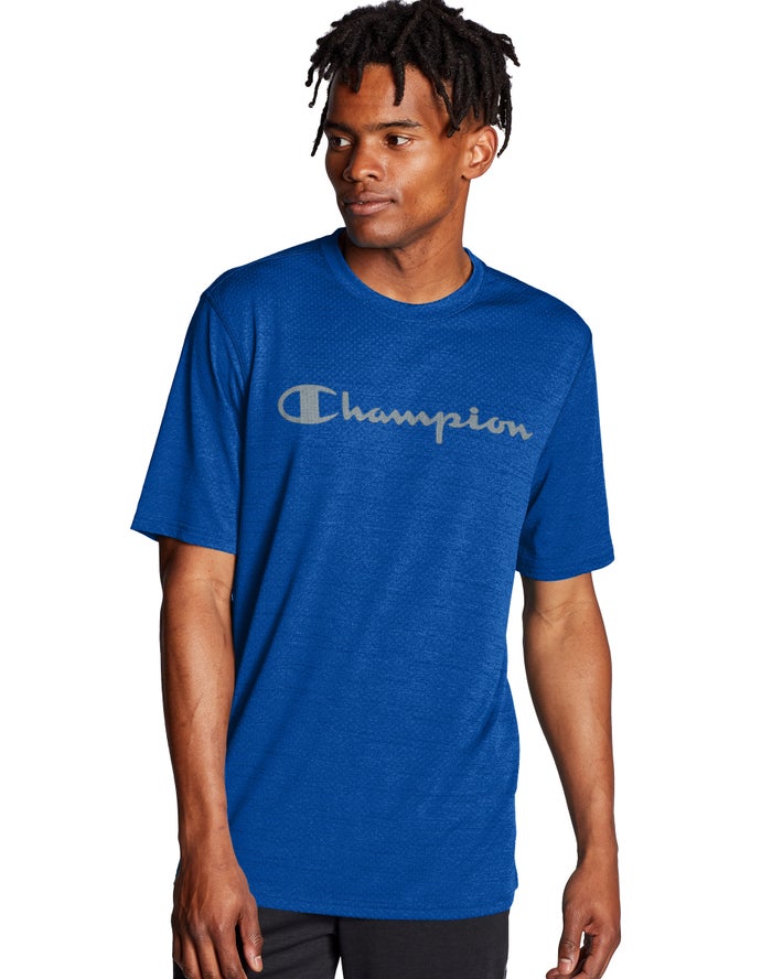 Champion Double Dry® Heathered Mesh Textured T-Shirt Heren - Blauw - Belgie 7934EXZSM